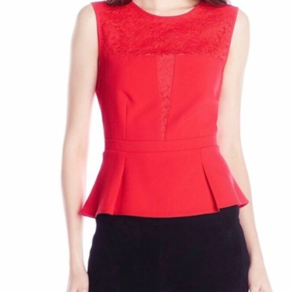 BCBG Red Pemplum Top Size S